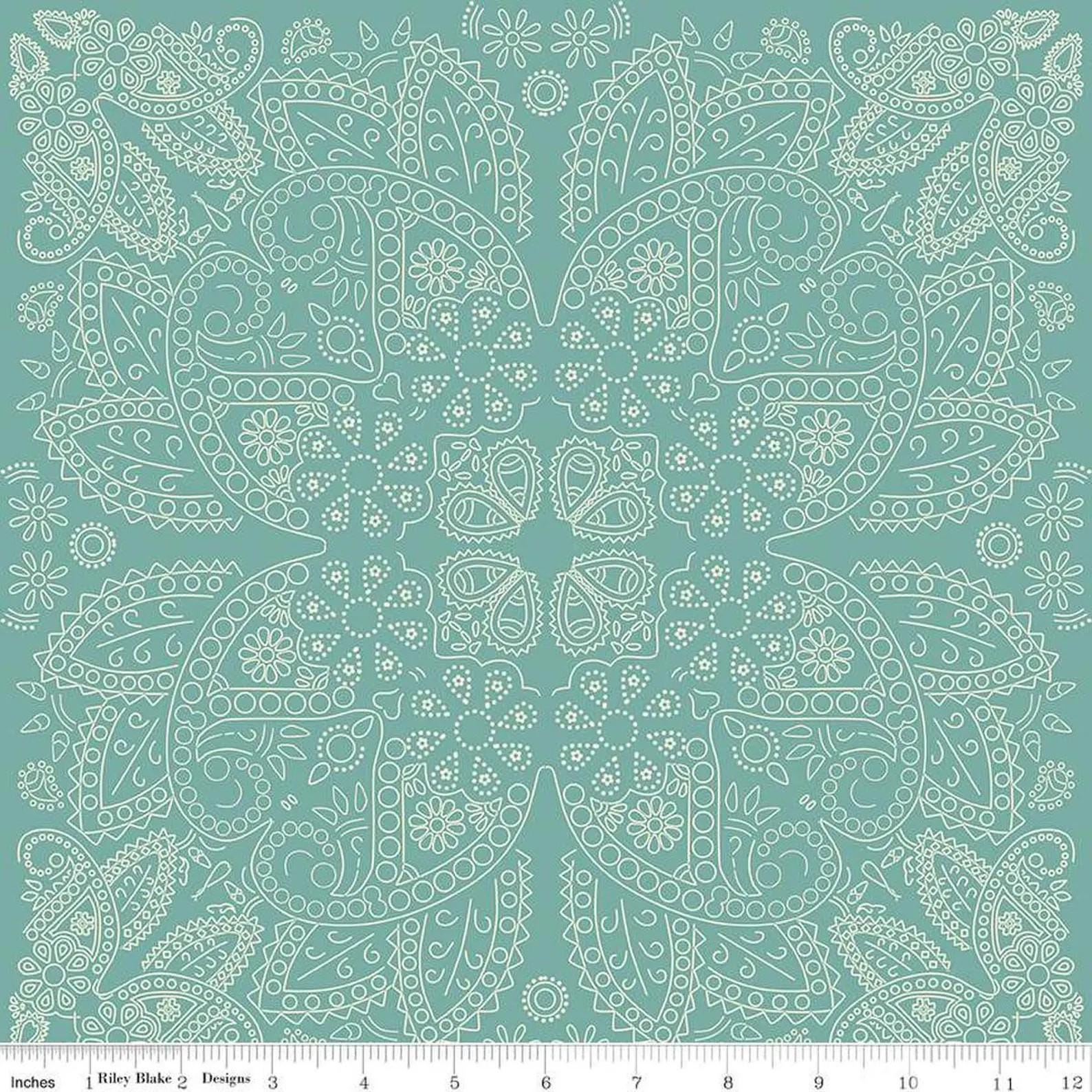 Cowboys Bandana Barn Teal - Riley Blake Designs - Cotton Fabric by the yard - C15493 - TEAL - Ray of Sonshine Design