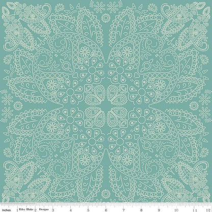 Cowboys Bandana Barn Teal - Riley Blake Designs - Cotton Fabric by the yard - C15493 - TEAL - Ray of Sonshine Design