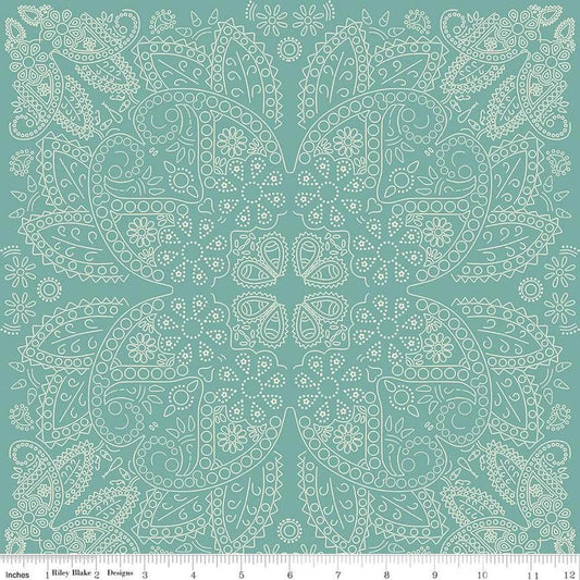 Cowboys Bandana Barn Teal - Riley Blake Designs - Cotton Fabric by the yard - C15493 - TEAL - Ray of Sonshine Design
