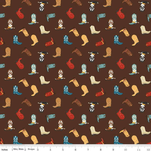 Cowboys Boots Brown - Riley Blake Designs - Western Cotton Fabric by the yard - C15492 - BROWN - Ray of Sonshine Design