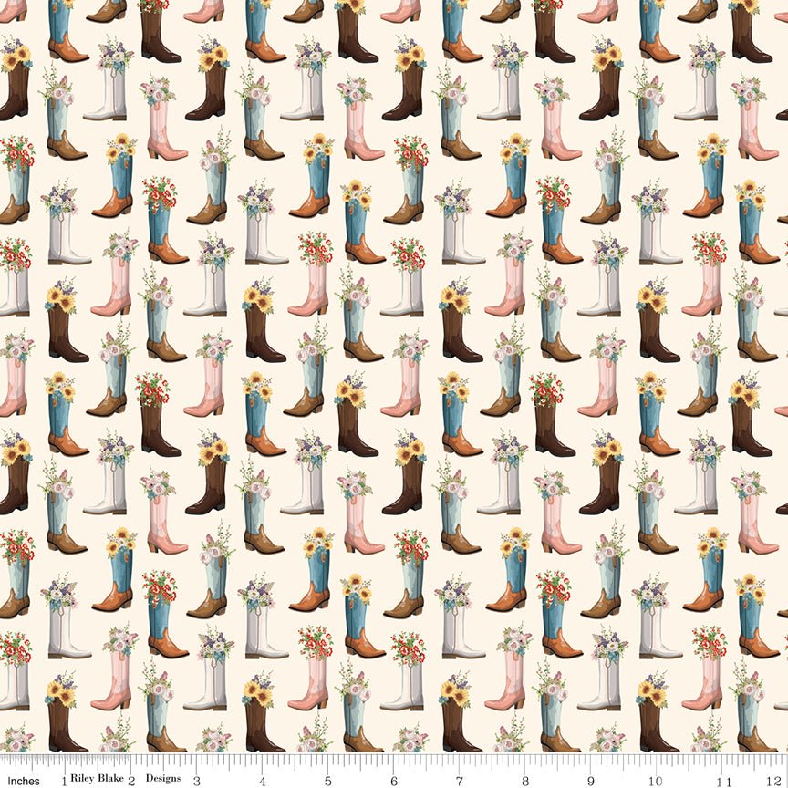 Cowgirl Boots Cream Riley Blake Designs Fabric by the Yard - Ray of Sonshine Design