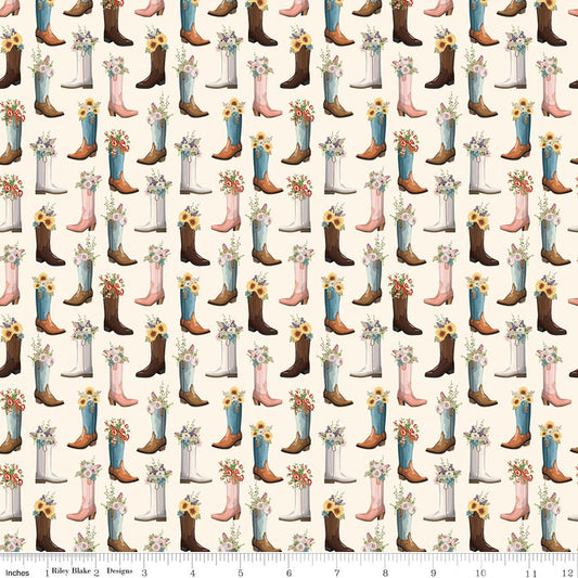 Cowgirl Boots Cream Riley Blake Designs Fabric by the Yard - Ray of Sonshine Design