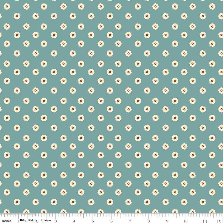 Cowgirl Flower Dots Blue Riley Blake Fabric by the Yard - Ray of Sonshine Design