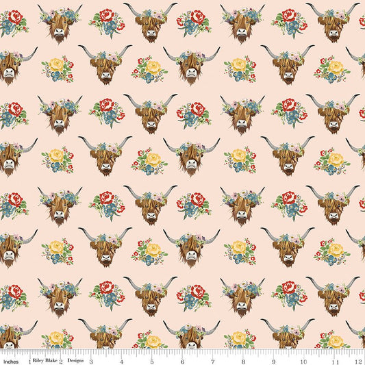 Cowgirl Highland Cows Blush Riley Blake Designs Fabric by the Yard - Ray of Sonshine Design