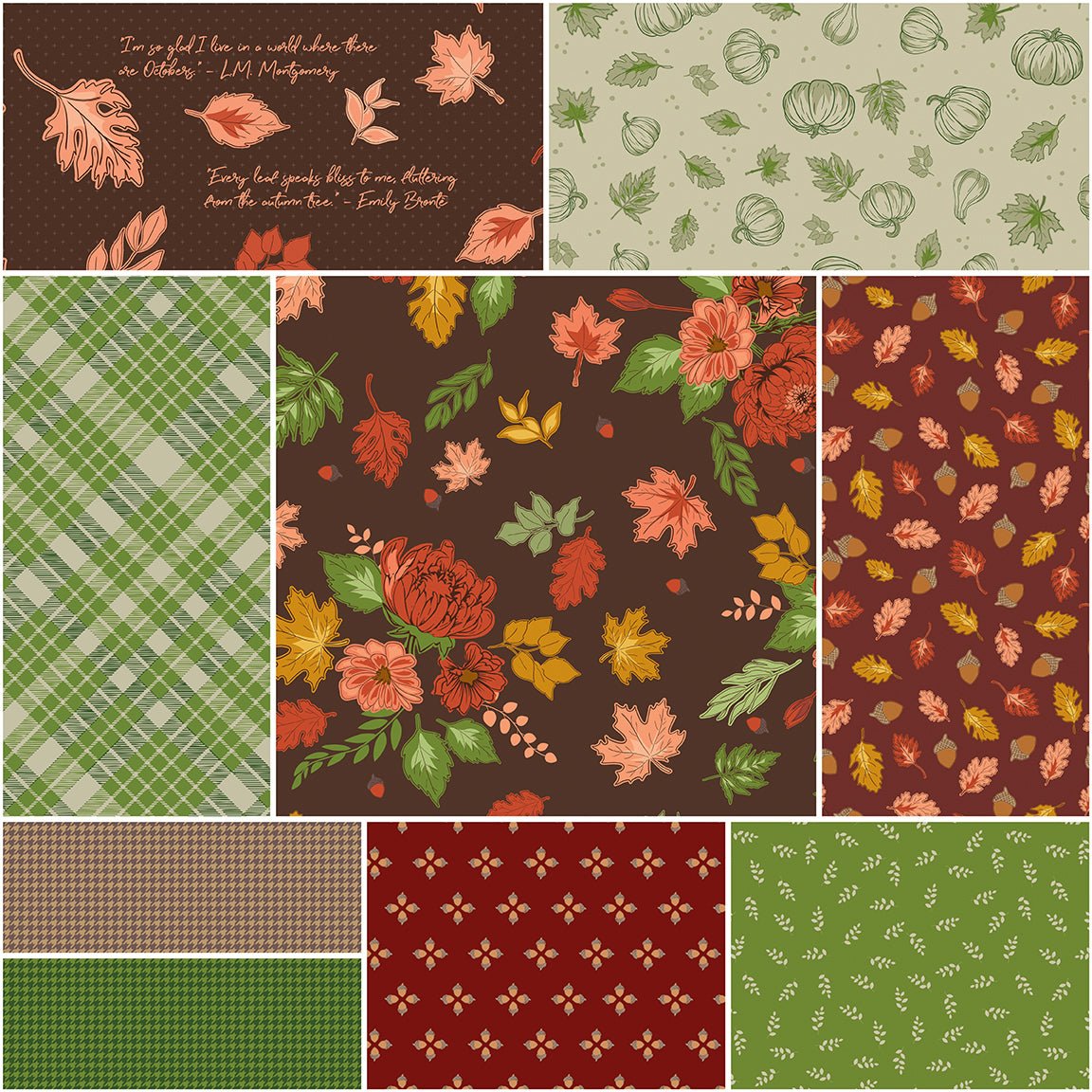 Cozy Autumn 1 Yard Bundle Brown, 9 Pieces 9 Yards Total - Ray of Sonshine Design
