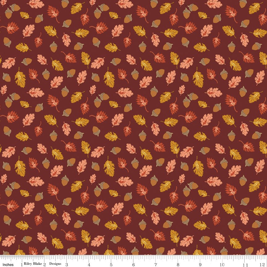 Cozy Autumn Acorns & Oak Leaves Dark Rust - Riley Blake Fabric by the Yard - Ray of Sonshine Design