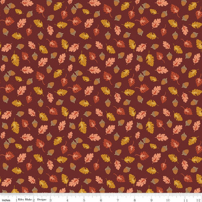 Cozy Autumn Acorns & Oak Leaves Dark Rust - Riley Blake Fabric by the Yard - Ray of Sonshine Design