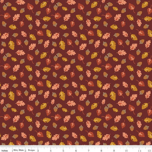 Cozy Autumn Acorns & Oak Leaves Dark Rust - Riley Blake Fabric by the Yard - Ray of Sonshine Design