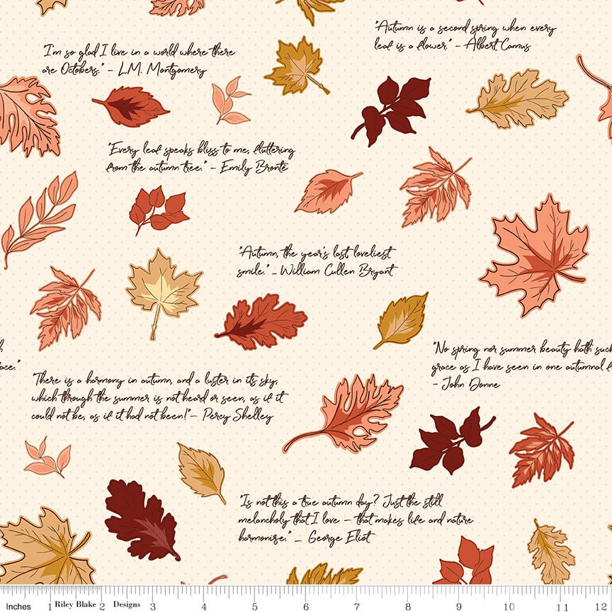 Cozy Autumn Quotes Putty - Riley Blake Fabric by the Yard - Ray of Sonshine Design