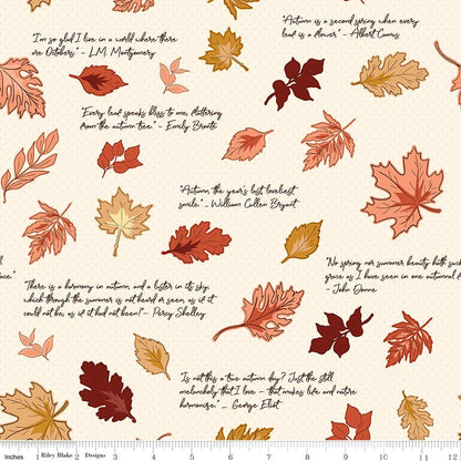 Cozy Autumn Quotes Putty - Riley Blake Fabric by the Yard - Ray of Sonshine Design