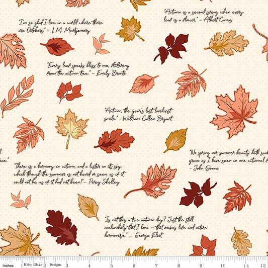 Cozy Autumn Quotes Putty - Riley Blake Fabric by the Yard - Ray of Sonshine Design