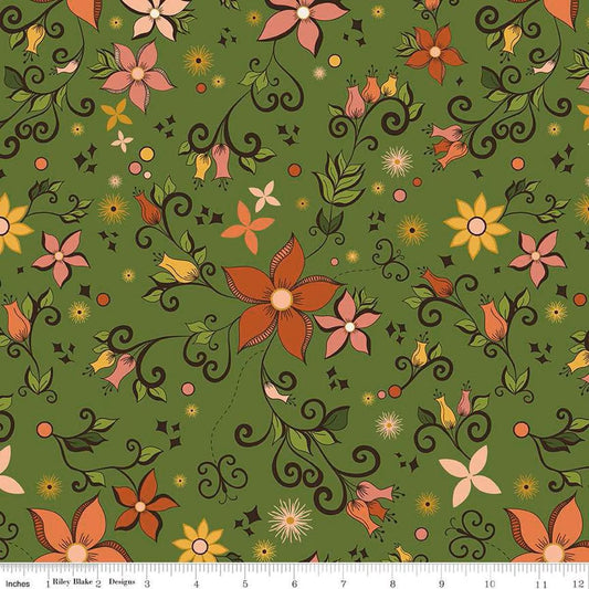 Curated Blooms Main Green - C15340 - GREEN - Riley Blake Designs - Nordic Theme - Cotton Fabric by the yard - Ray of Sonshine Design