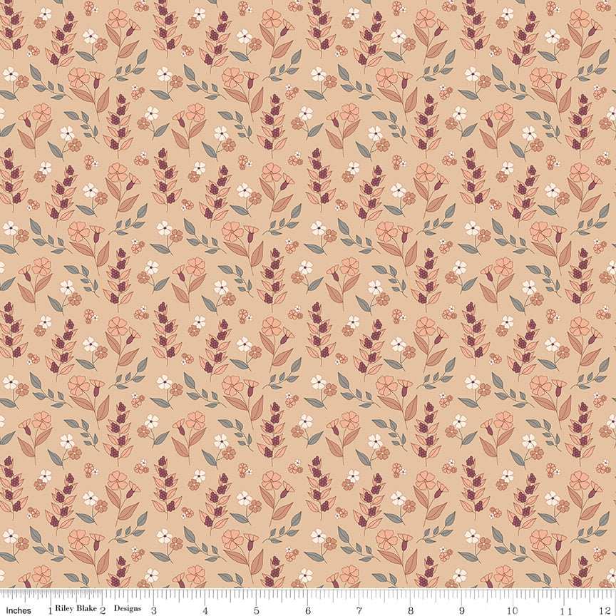 Evening on the Prairie Autumn Floral Beige Riley Blake Fabric by the Yard - Ray of Sonshine Design