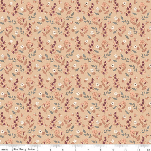Evening on the Prairie Autumn Floral Beige Riley Blake Fabric by the Yard - Ray of Sonshine Design