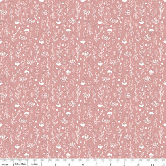 Evening on the Prairie Silhouette Floral Pink Riley Blake Designs Fabric by the Yard - Ray of Sonshine Design