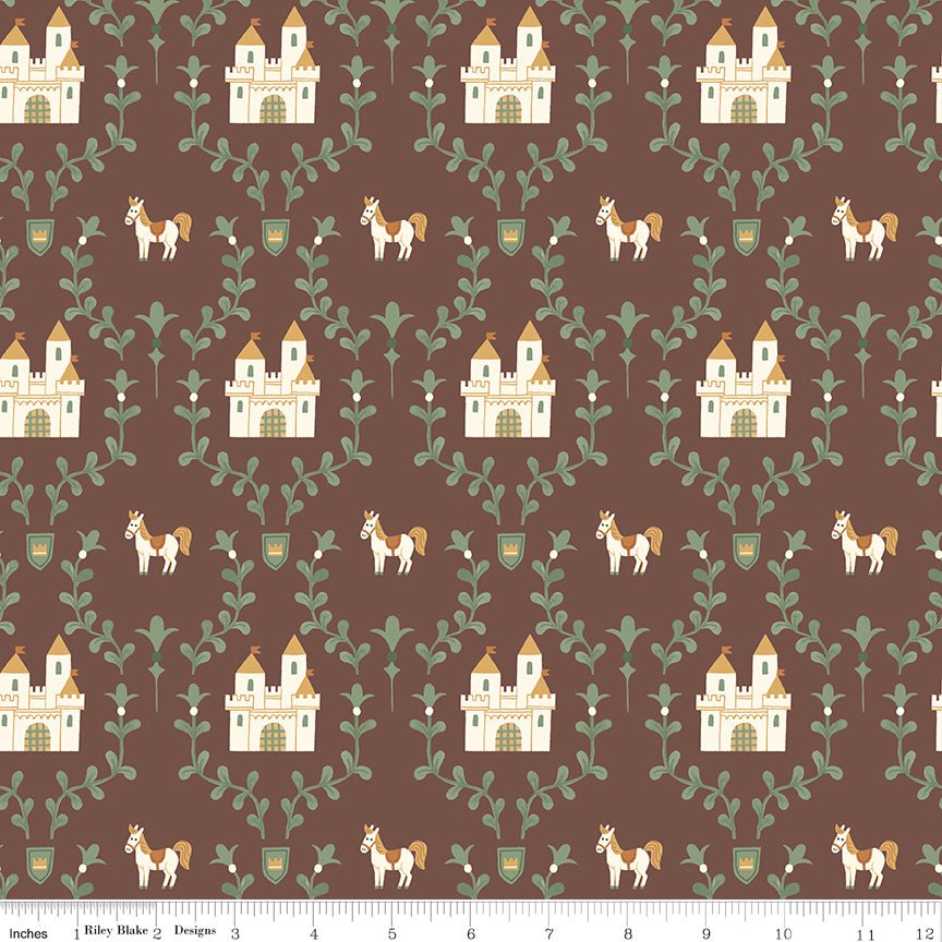 Faraway Kingdom Enchanted Castle Cocoa Riley Blake Fabric by the Yard - Ray of Sonshine Design