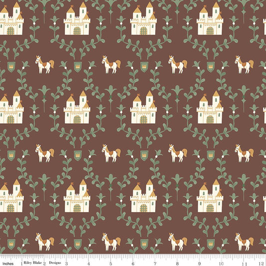 Faraway Kingdom Enchanted Castle Cocoa Riley Blake Fabric by the Yard - Ray of Sonshine Design
