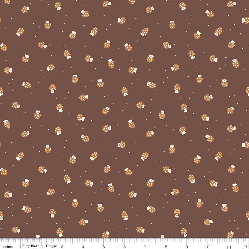 Faraway Kingdom Mushroom Cheer Cocoa Fabric by the Yard or Fat Quarter | Riley Blake Designs - Ray of Sonshine Design