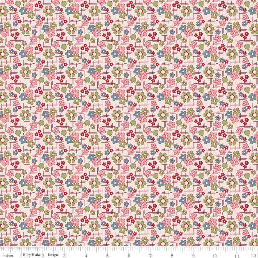 Farmer's Daughter Daisy Coral Fabric by the Yard or Fat Quarter - Lori Holt for Riley Blake Designs - Ray of Sonshine Design