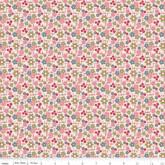 Farmer's Daughter Daisy Coral Fabric by the Yard or Fat Quarter - Lori Holt for Riley Blake Designs - Ray of Sonshine Design