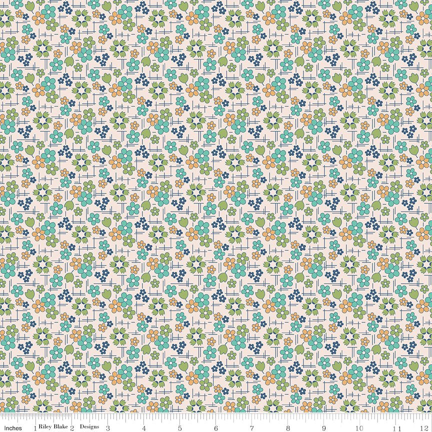Farmer's Daughter Daisy Sea Glass Fabric by the Yard or Fat Quarter - Lori Holt for Riley Blake - Ray of Sonshine Design