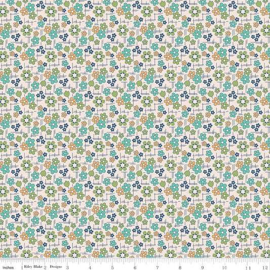 Farmer's Daughter Daisy Sea Glass Fabric by the Yard or Fat Quarter - Lori Holt for Riley Blake - Ray of Sonshine Design