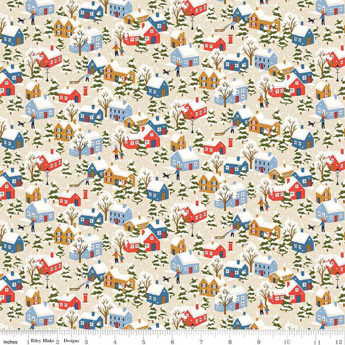 Festive Greetings Festive Village A - Liberty Fabrics Lasenby Cotton by the Yard for Riley Blake - Christmas Fabric - 01667430B - Ray of Sonshine Design