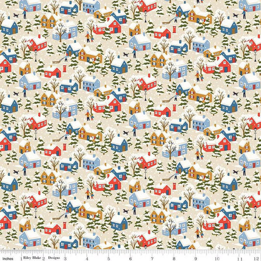 Festive Greetings Festive Village A - Liberty Fabrics Lasenby Cotton by the Yard for Riley Blake - Christmas Fabric - 01667430B - Ray of Sonshine Design