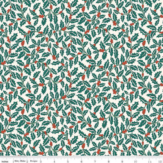 Festive Greetings Swirling Holly - Liberty Fabrics Lasenby Cotton by the Yard for Riley Blake - Christmas Fabric - 01667432A - Ray of Sonshine Design