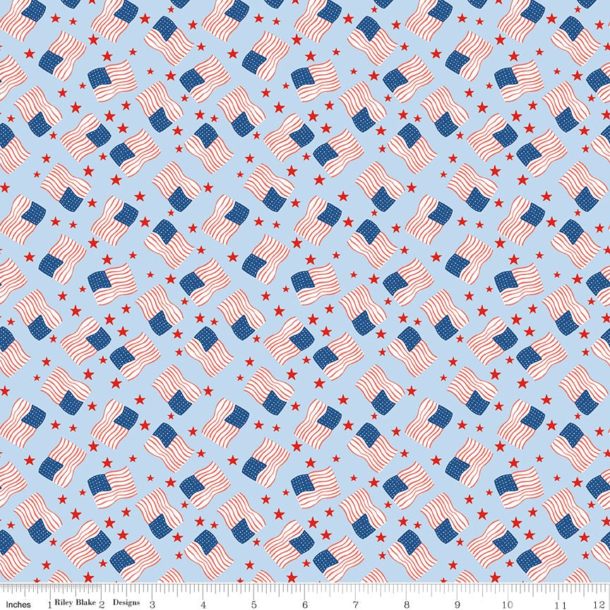Firecracker Flags Frost fabric by My Mind's Eye – stars & American flags print | Fabric by the Yard - Ray of Sonshine Design