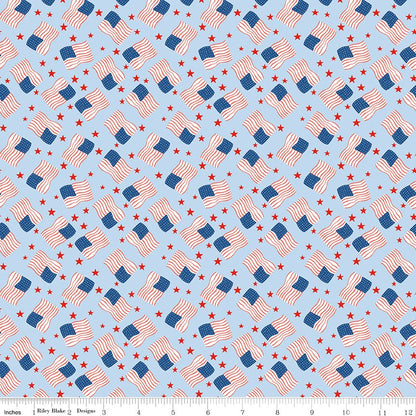 Firecracker Flags Frost fabric by My Mind's Eye – stars & American flags print | Fabric by the Yard - Ray of Sonshine Design