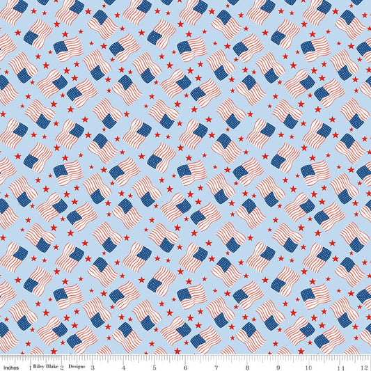 Firecracker Flags Frost fabric by My Mind's Eye – stars & American flags print | Fabric by the Yard - Ray of Sonshine Design