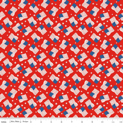 Firecracker Flags Red Hen – Stars & American Flags Print Fabric by the Yard - Ray of Sonshine Design