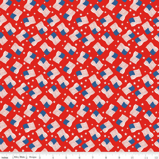 Firecracker Flags Red Hen – Stars & American Flags Print Fabric by the Yard - Ray of Sonshine Design