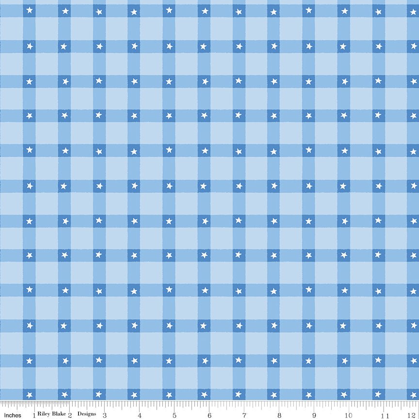 Firecracker Plaid Frost — Plaid with Stars Fabric by the Yard (C17202 - FROST) - Ray of Sonshine Design