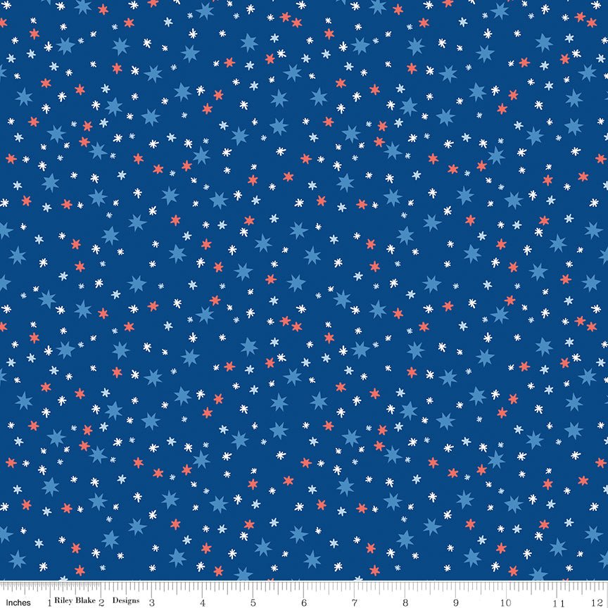 Firecracker Stars Blue — Scattered Stars Print by My Mind's Eye for Riley Blake Designs | Fabric by the Yard - Ray of Sonshine Design
