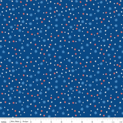 Firecracker Stars Blue — Scattered Stars Print by My Mind's Eye for Riley Blake Designs | Fabric by the Yard - Ray of Sonshine Design