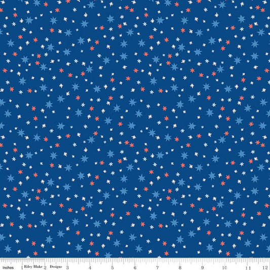 Firecracker Stars Blue — Scattered Stars Print by My Mind's Eye for Riley Blake Designs | Fabric by the Yard - Ray of Sonshine Design