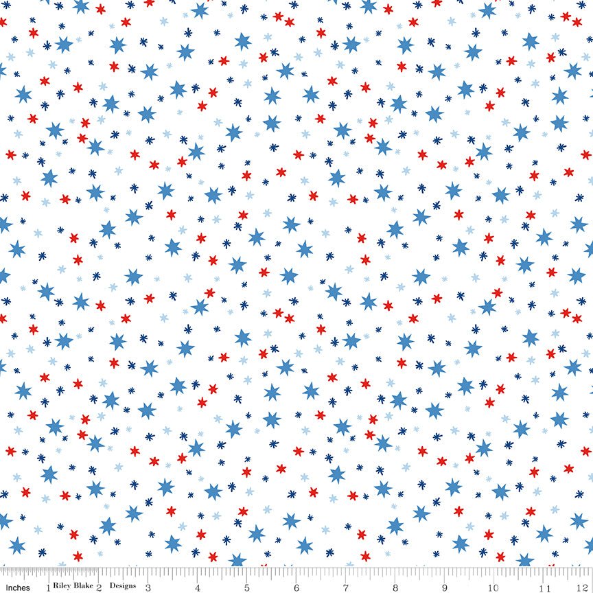 Firecracker Stars White - Scattered Stars Quilting Cotton Fabric by the Yard - Ray of Sonshine Design