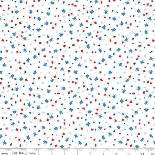 Firecracker Stars White - Scattered Stars Quilting Cotton Fabric by the Yard - Ray of Sonshine Design