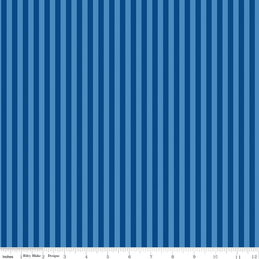 Firecracker Stripes Blue Fabric by the Yard – Riley Blake Designs (1/4\" Stripe) - Ray of Sonshine Design