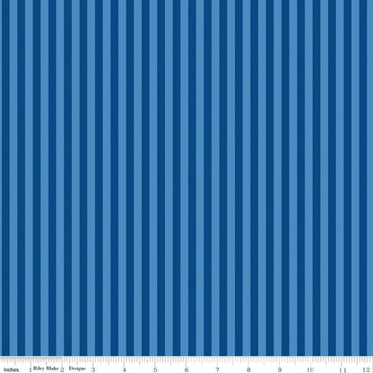Firecracker Stripes Blue Fabric by the Yard – Riley Blake Designs (1/4\" Stripe) - Ray of Sonshine Design