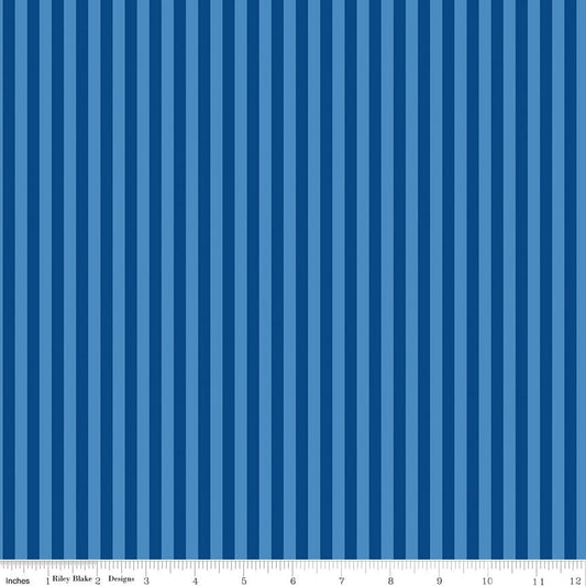 Firecracker Stripes Blue Fabric by the Yard – Riley Blake Designs (1/4\" Stripe) - Ray of Sonshine Design