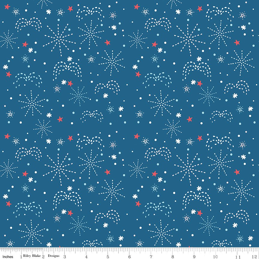 Firework Fields Fireworks Coastal Blue Fabric by the Yard — Riley Blake Designs - Ray of Sonshine Design