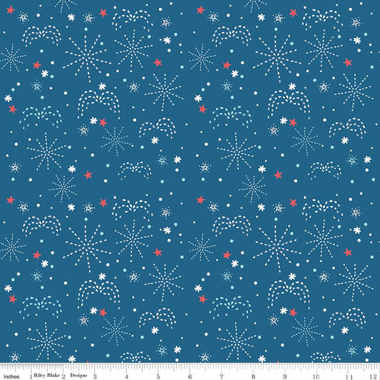 Firework Fields Fireworks Coastal Blue Fabric by the Yard — Riley Blake Designs - Ray of Sonshine Design