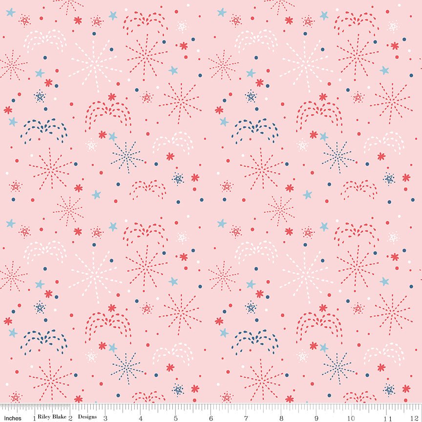 Firework Fields Fireworks Pink – Riley Blake Designs 100% Cotton Quilting Fabric (By the Yard) - Ray of Sonshine Design