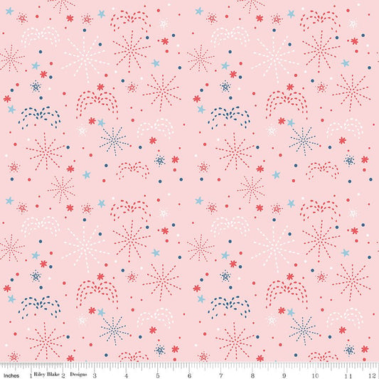 Firework Fields Fireworks Pink – Riley Blake Designs 100% Cotton Quilting Fabric (By the Yard) - Ray of Sonshine Design