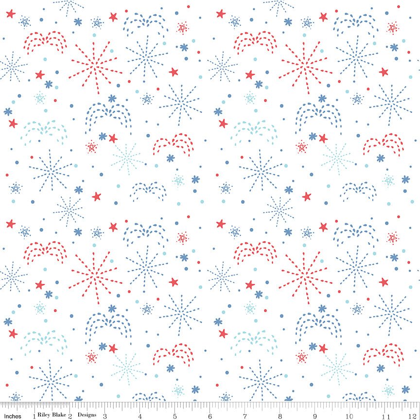 Firework Fields Fireworks White Fabric by the Yard - Riley Blake Designs - Ray of Sonshine Design