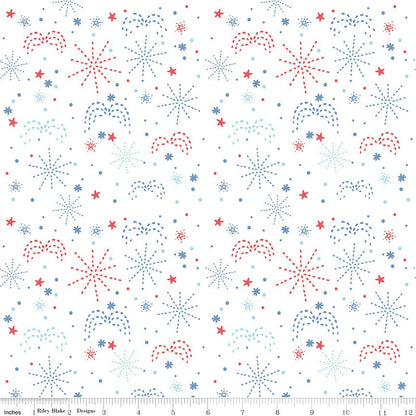 Firework Fields Fireworks White Fabric by the Yard - Riley Blake Designs - Ray of Sonshine Design