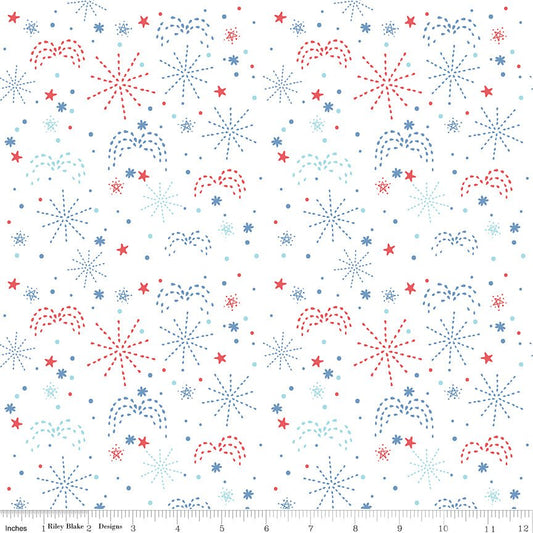 Firework Fields Fireworks White Fabric by the Yard - Riley Blake Designs - Ray of Sonshine Design